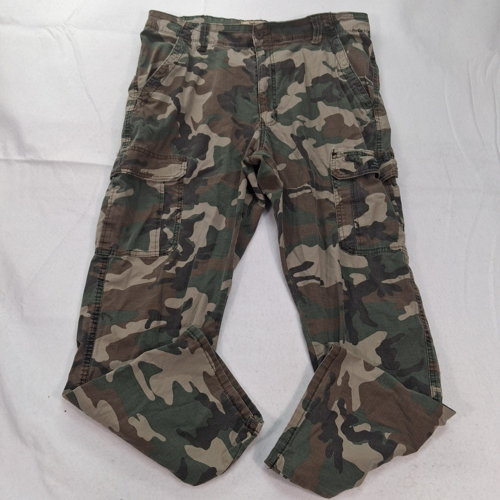 Wrangler Cargo Pants Mens 36x30 Authentics Green Camo Ripstop Stretch EUC